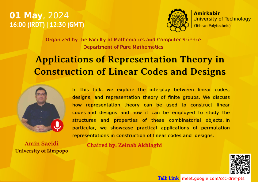 Applications of Representation Theory in Construction of Linear Codes and Designs